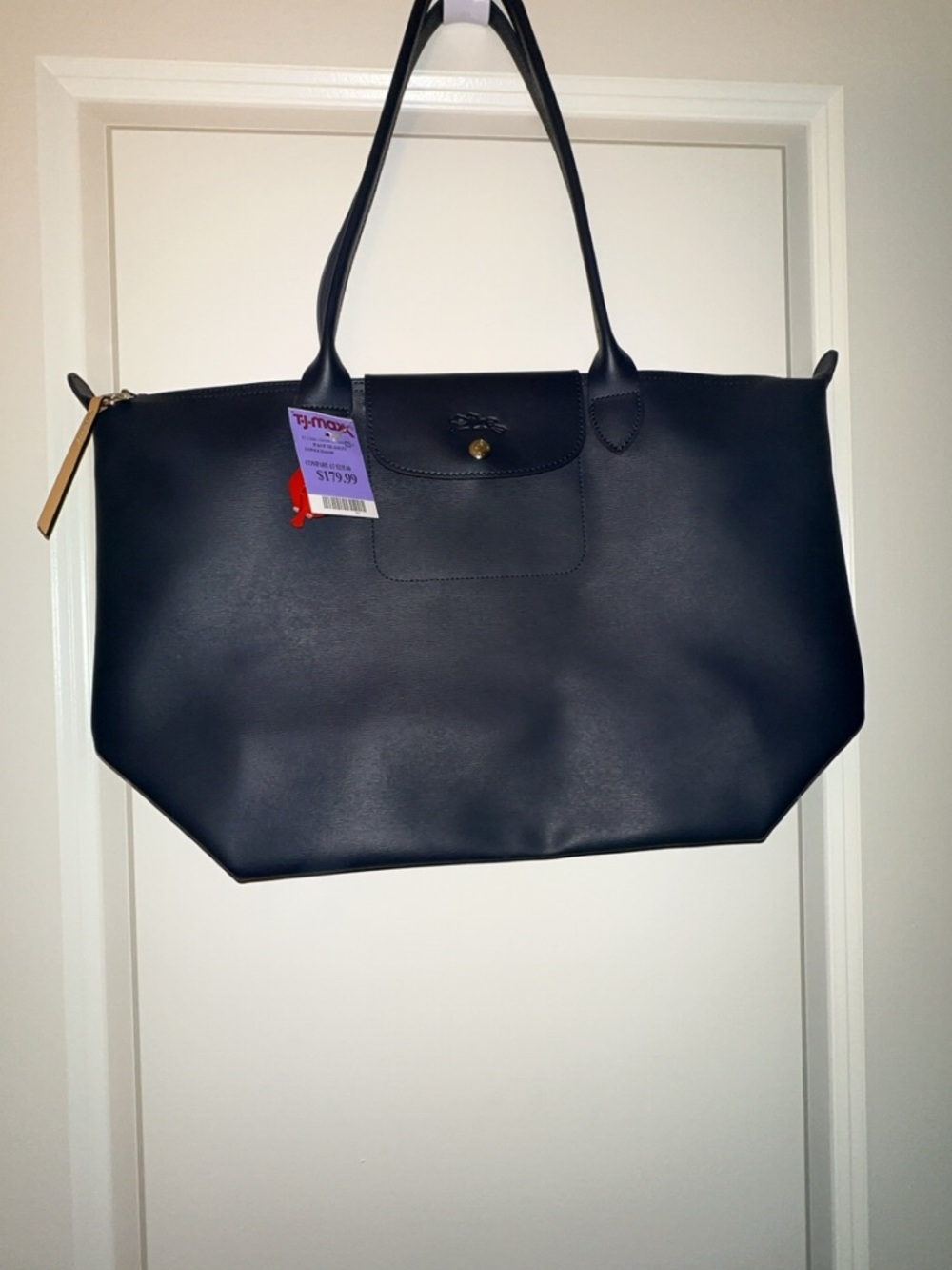 Longchamp Black Le Pliage Large Tote with Gold-Tone Snap